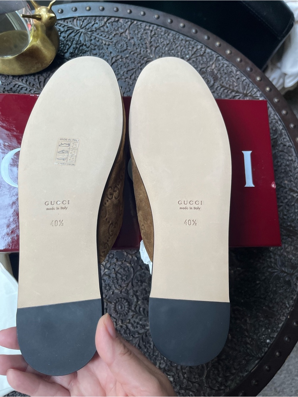 GUCCI HORSEBIT SUEDE MONOGRAM MULES BROWN 40.5 10.5 - Picture 11 of 12